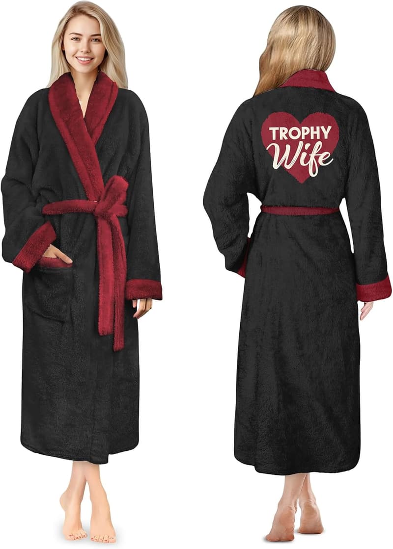 Birthday Gift Fleece Robe for Wife - Cozy Trohy Wife Design