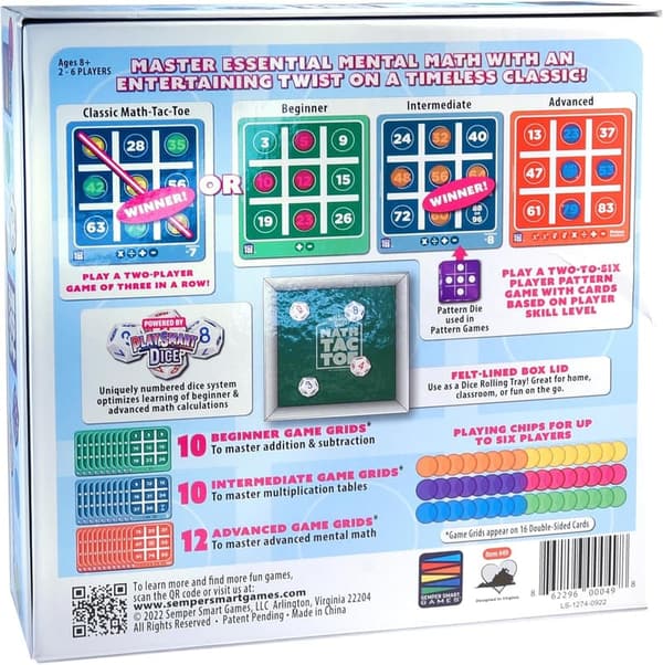 Math-Tac-Toe Game with Skill Levels for Ages 8+