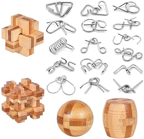 3D Wooden Brain Teaser Puzzle - 20-Piece IQ Challenge for Adults
