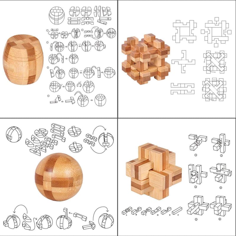 3D Wooden Brain Teaser Puzzle - 20-Piece IQ Challenge for Adults