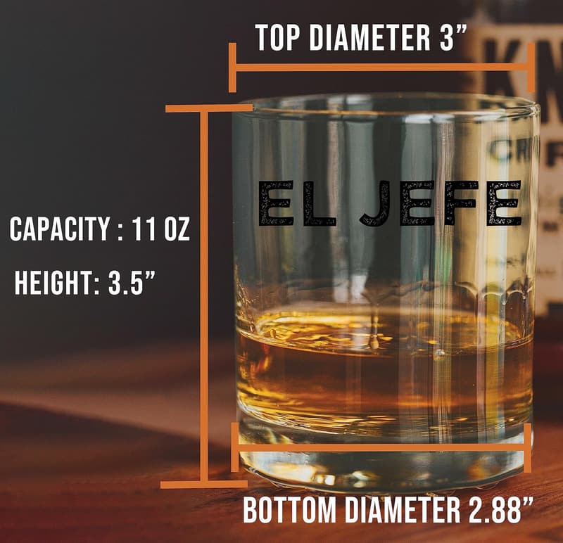El Jefe Printed 11oz Whiskey Glass - Boss Day Gift for Him