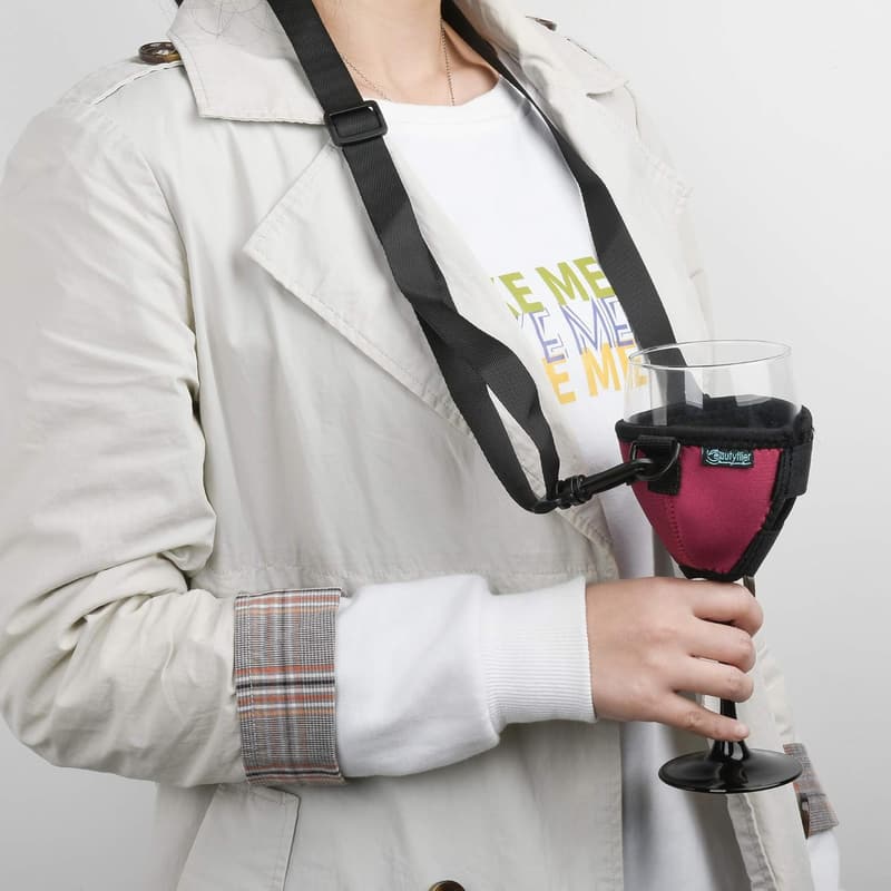 Wine Glass Insulator Neoprene Sleeve with Adjustable Strap