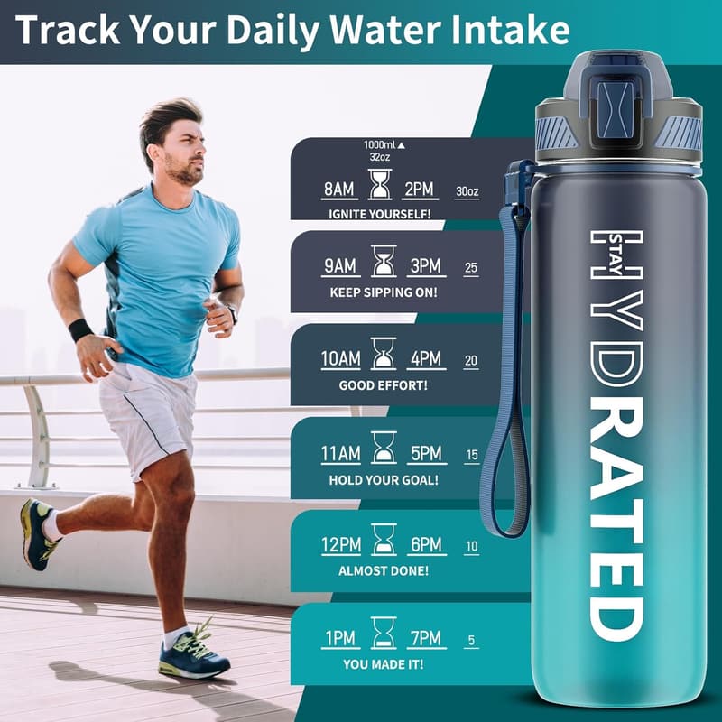 32oz Motivational Tritan Water Bottle with Straw for Fitness