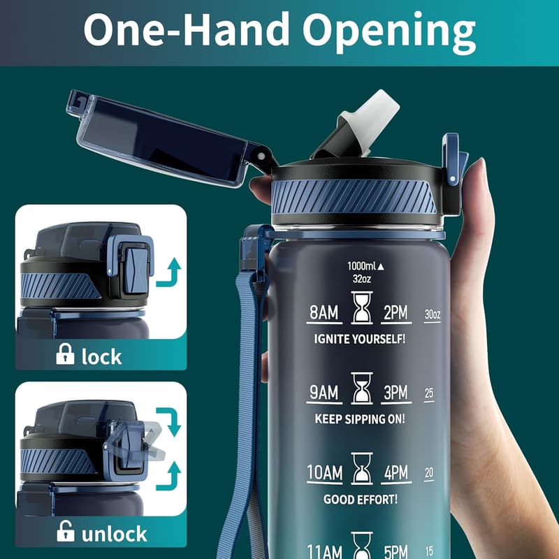 32oz Motivational Tritan Water Bottle with Straw for Fitness