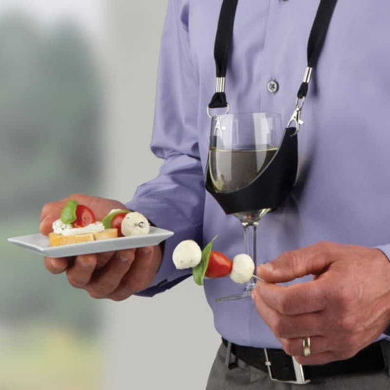 Adjustable Wine Glass Holder Necklace with Black Support Strap