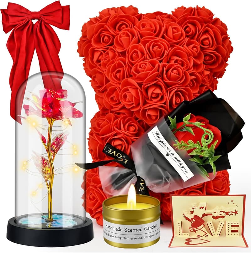 Romantic Flower Rose Bear Gift for Her - Birthday & Wedding