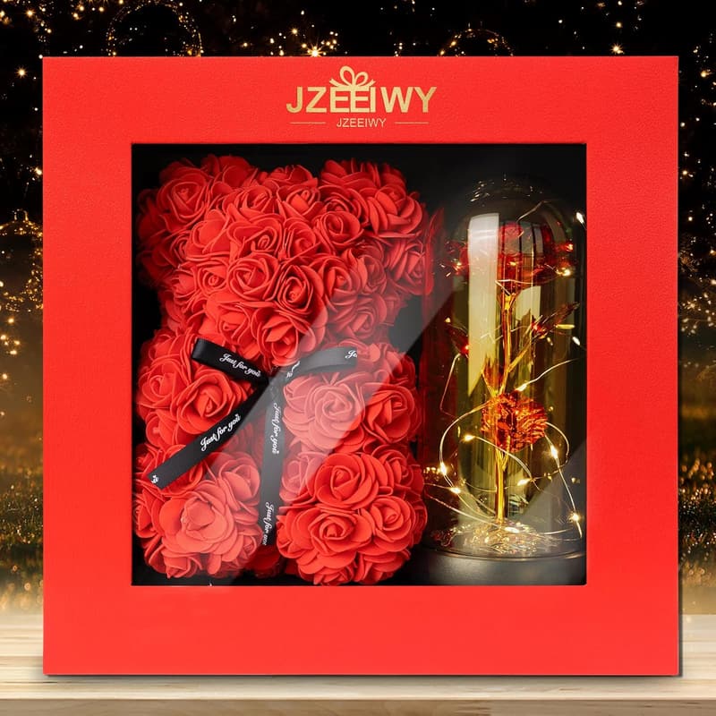 Rose Bear in Glass Dome - Perfect Birthday Gift for Mom