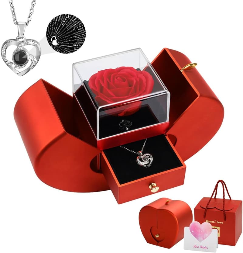 Eternal Rose Gift Box with Heart Necklace for Her