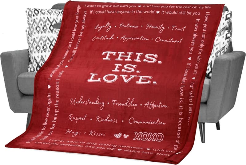 Romantic Love Blanket for Her – 65x50 Inches, Wine Red