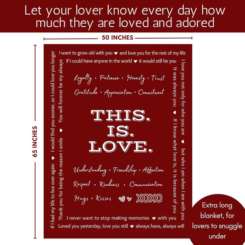 Romantic Love Blanket for Her – 65x50 Inches, Wine Red