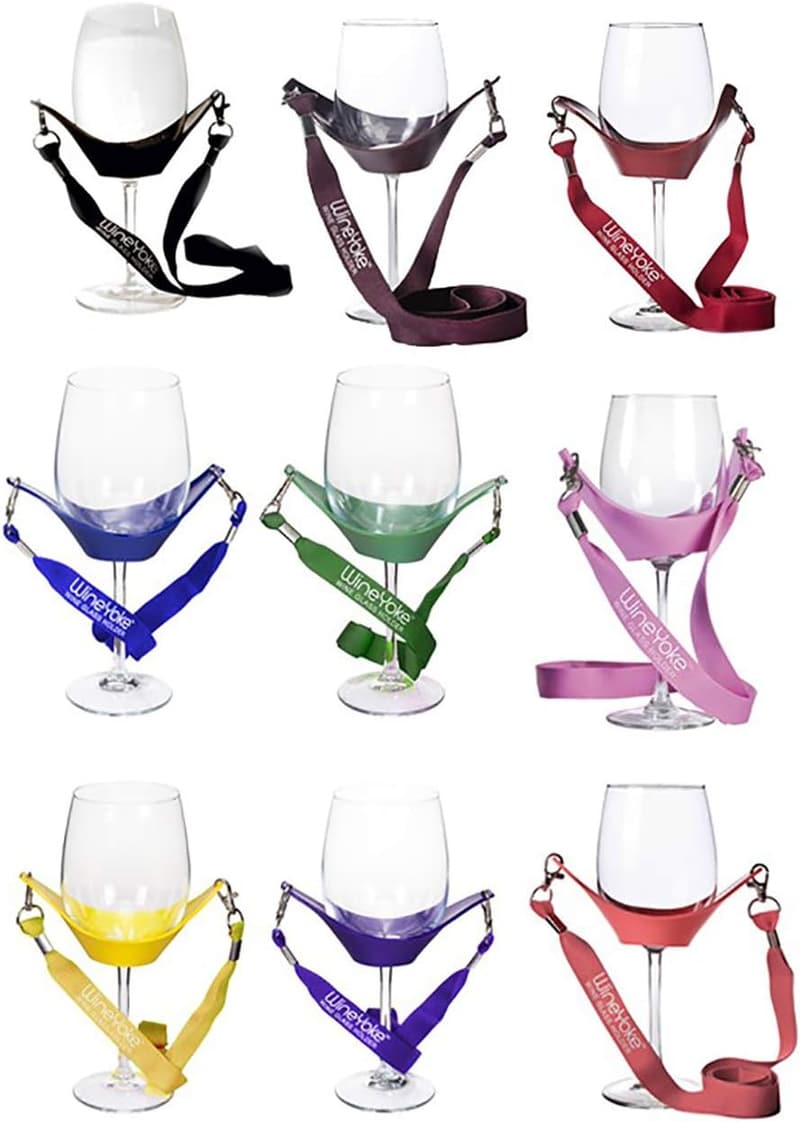 Hands-Free Wine Glass Holder Necklace Set of 4 - Red/Pink/Burgundy/Yellow