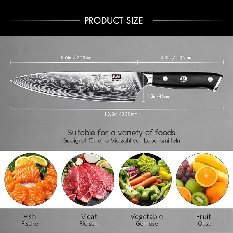 8-Inch Damascus Steel Chef Knife for Professional Use
