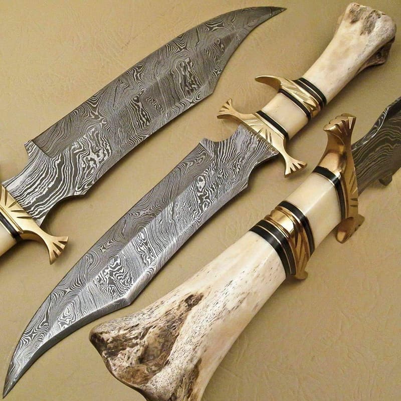 Damascus Steel Hunting Knife with Camel Bone Handle