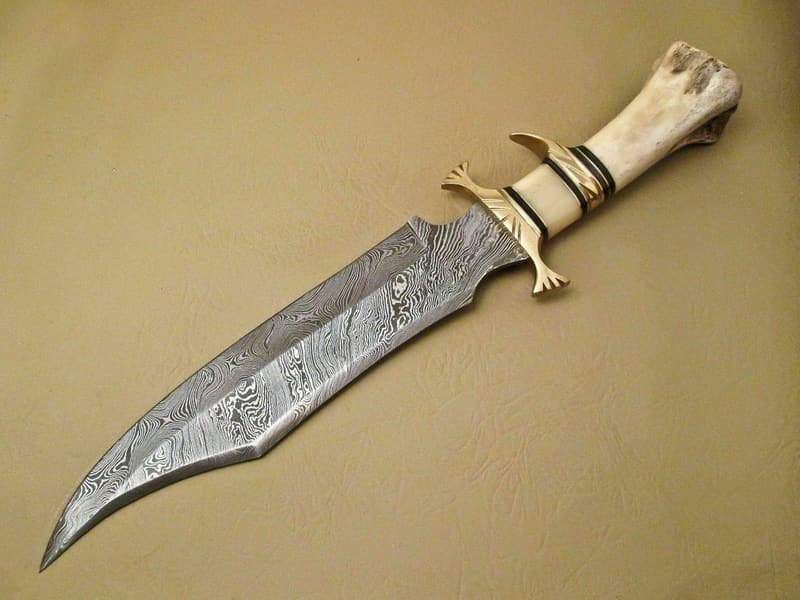 Damascus Steel Hunting Knife with Camel Bone Handle