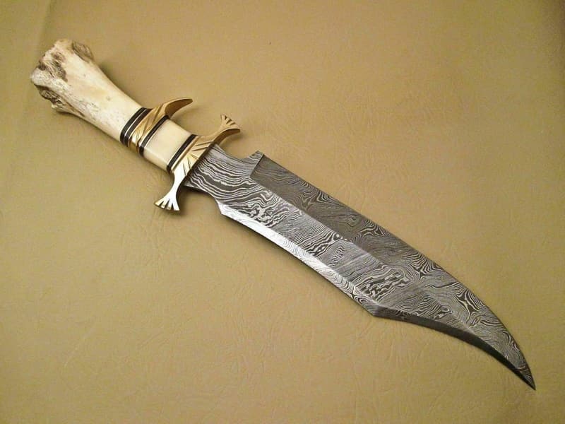 Damascus Steel Hunting Knife with Camel Bone Handle