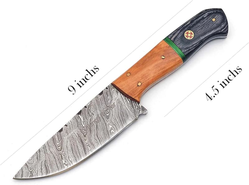 Custom Handmade Damascus Hunting Knife with Leather Sheath