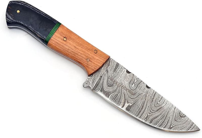 Custom Handmade Damascus Hunting Knife with Leather Sheath