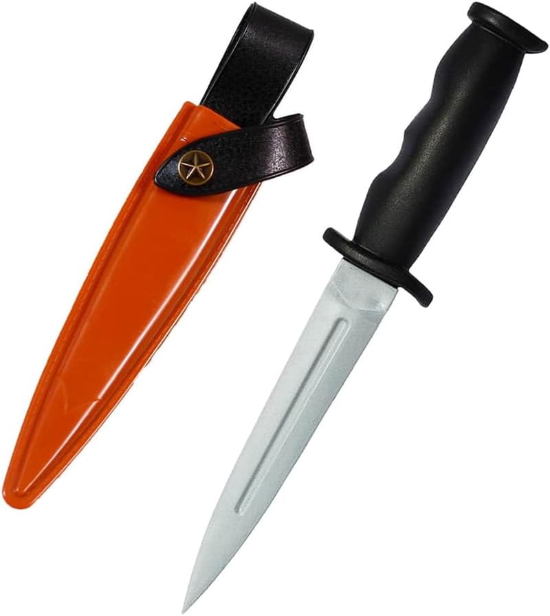Rubber Dagger Prop Knife with Brown Scabbard, 10 Inch
