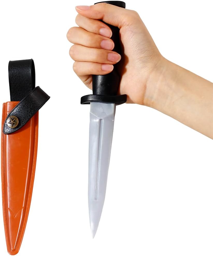 Rubber Dagger Prop Knife with Brown Scabbard, 10 Inch