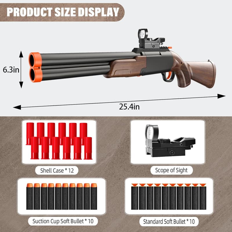 Realistic Shell Ejecting Toy Shotgun with 20 Soft Darts