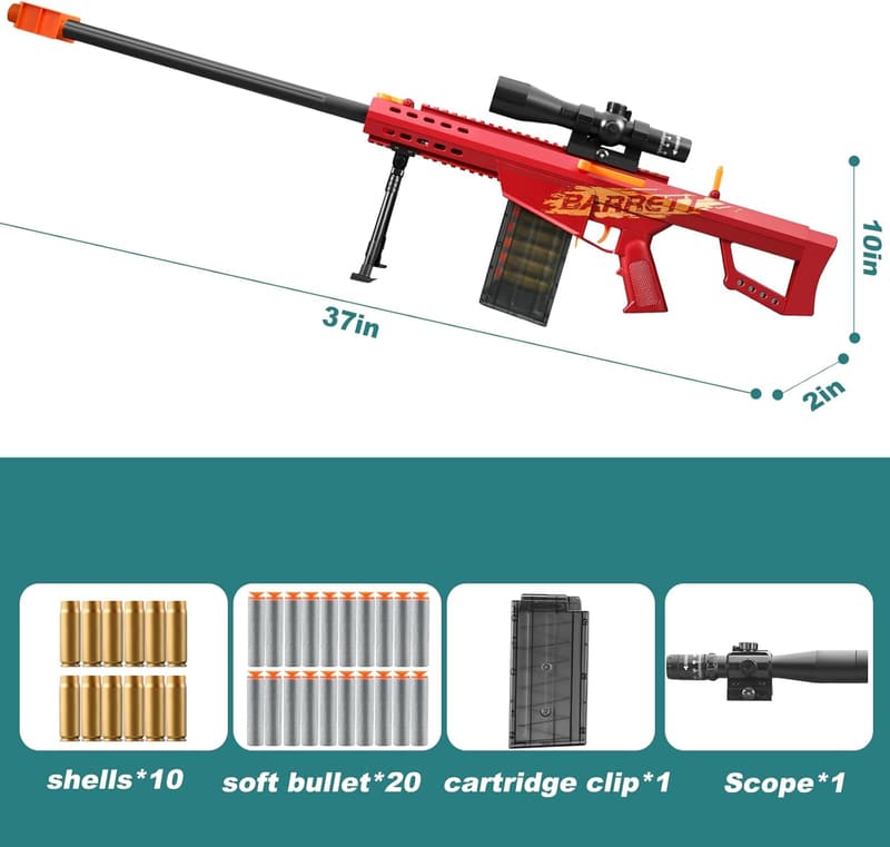 Realistic Soft Bullet Sniper Rifle Foam Blaster for Ages 8+