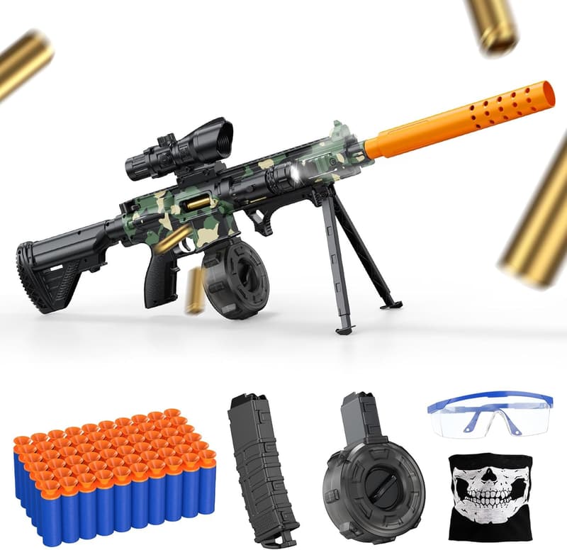 Manual Foam Blaster Toy Gun with 60 Soft Bullets - Green