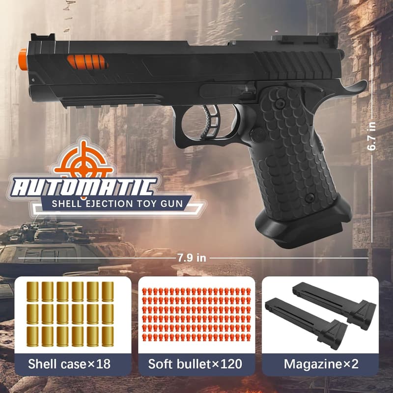 Soft Bullet Toy Gun with Shell Ejecting - Fidget Game for Kids