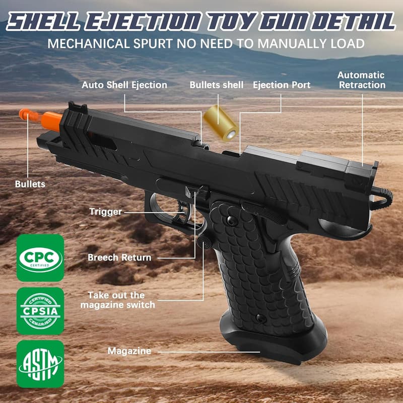 Soft Bullet Toy Gun with Shell Ejecting - Fidget Game for Kids