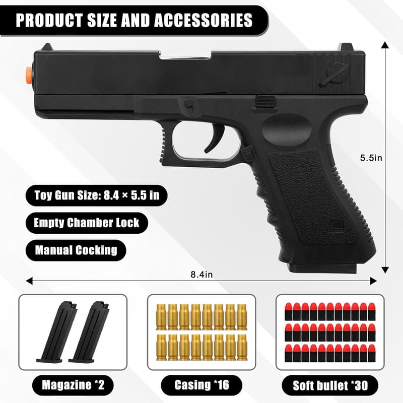 Realistic Foam Dart Blaster Toy Gun for Boys, 30 Bullets