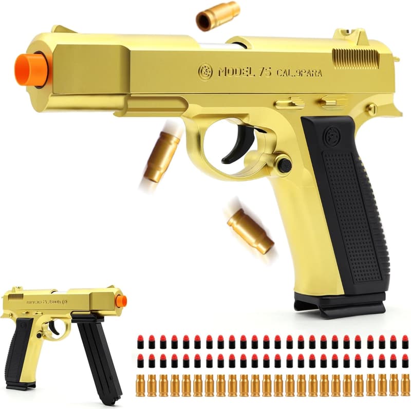 Gold Shell Ejecting Toy Gun with 48 Bullets - Ideal Gift for Boys 8+