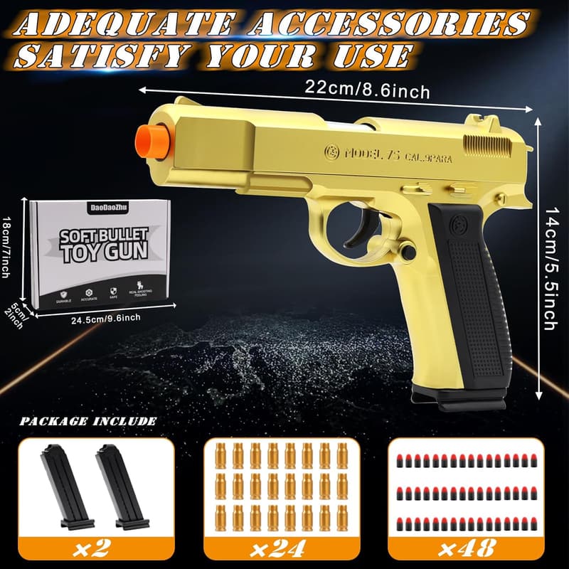 Gold Shell Ejecting Toy Gun with 48 Bullets - Ideal Gift for Boys 8+