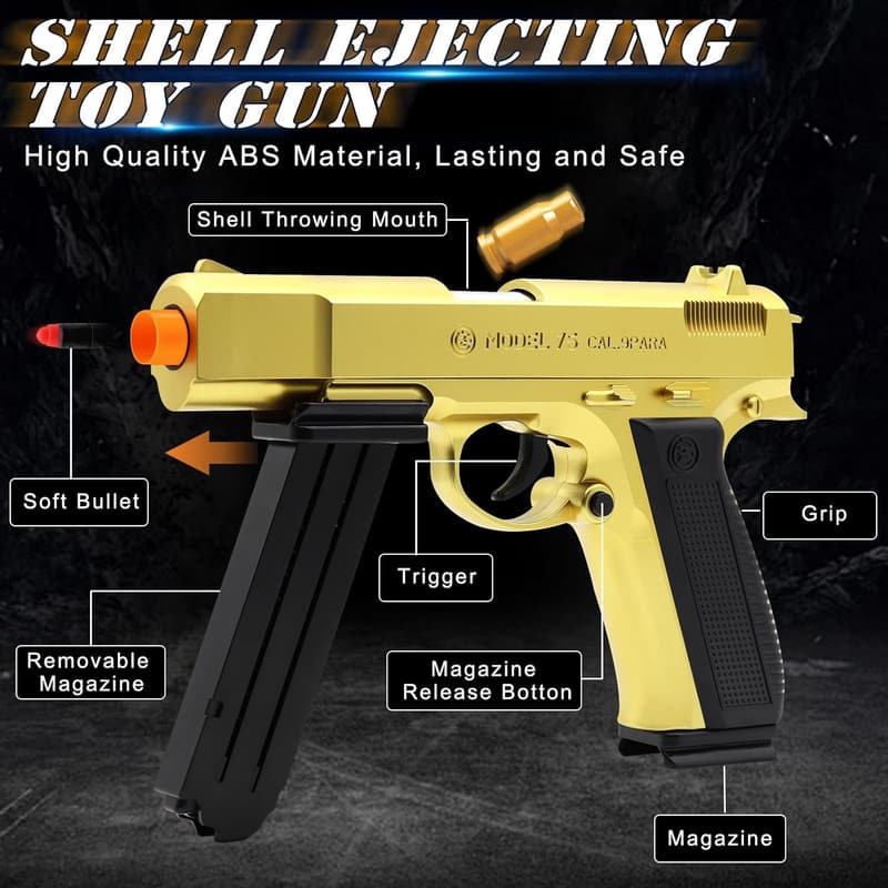 Gold Shell Ejecting Toy Gun with 48 Bullets - Ideal Gift for Boys 8+