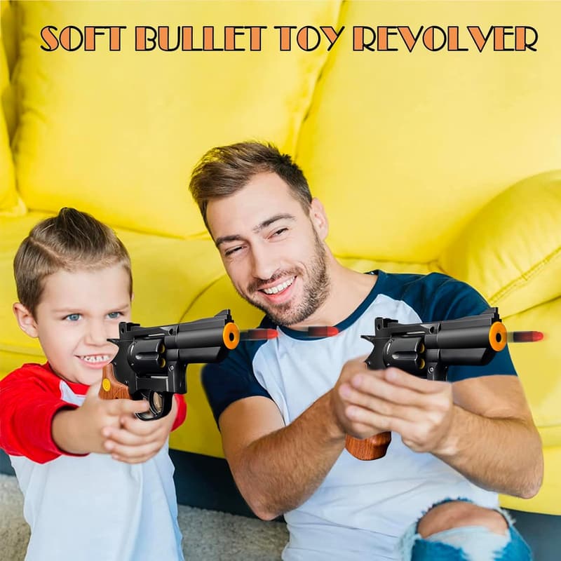 Shell Ejecting Toy Revolver with 80 Bullets and Goggles for Kids 6+