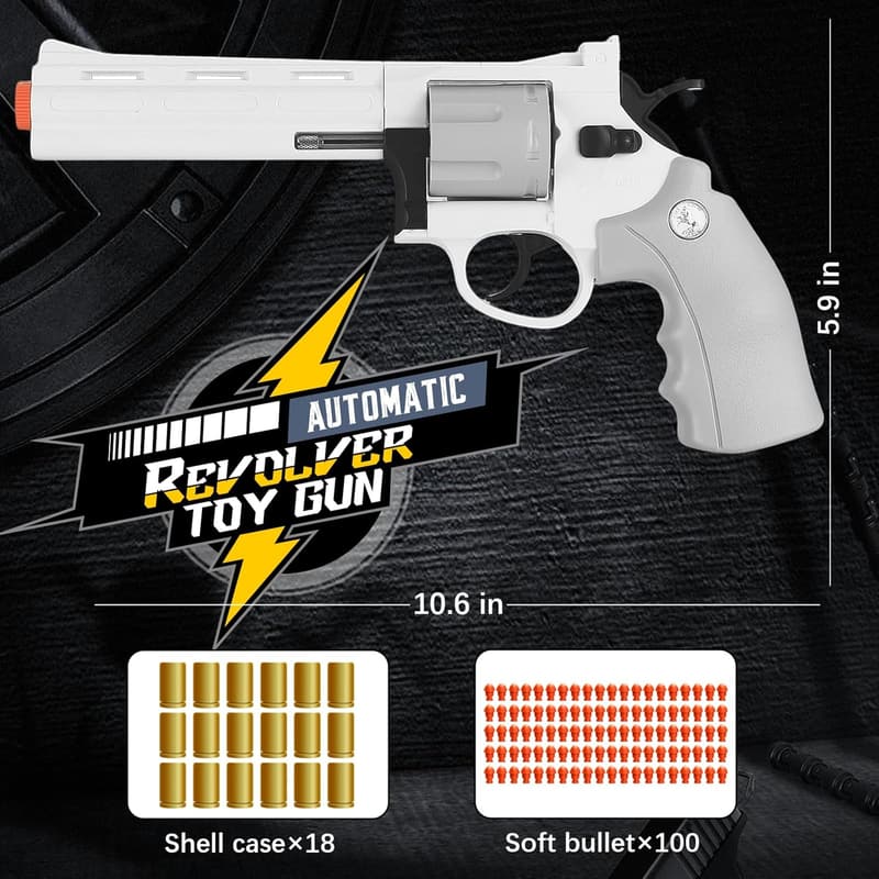 Revolver Toy Gun with 100 Soft Bullets - Gift for Kids 8+