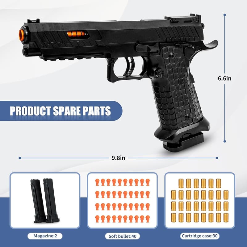 Soft Bullet Toy Gun Blaster with 40 Foam Bullets for Ages 8+