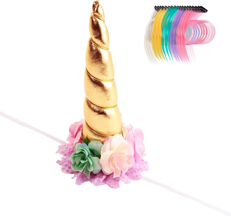Unicorn Horn Headband with Pony Mane Tinsel for Halloween Decor