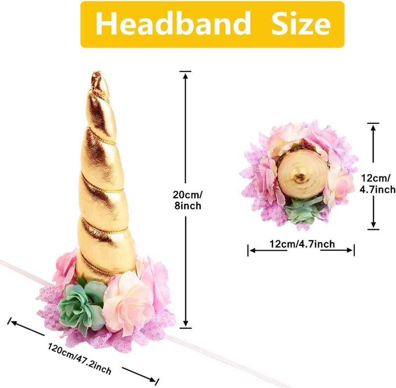 Unicorn Horn Headband with Pony Mane Tinsel for Halloween Decor