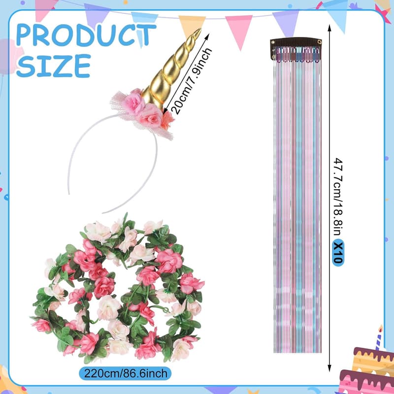 Horse Birthday Party Bling Accessories - 12 Pcs Floral Horn & Mane Clips