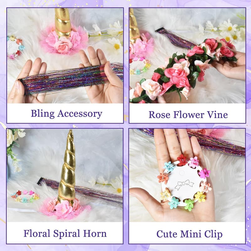 Horse Birthday Party Accessory Set with Unicorn Horn & Tail Extension