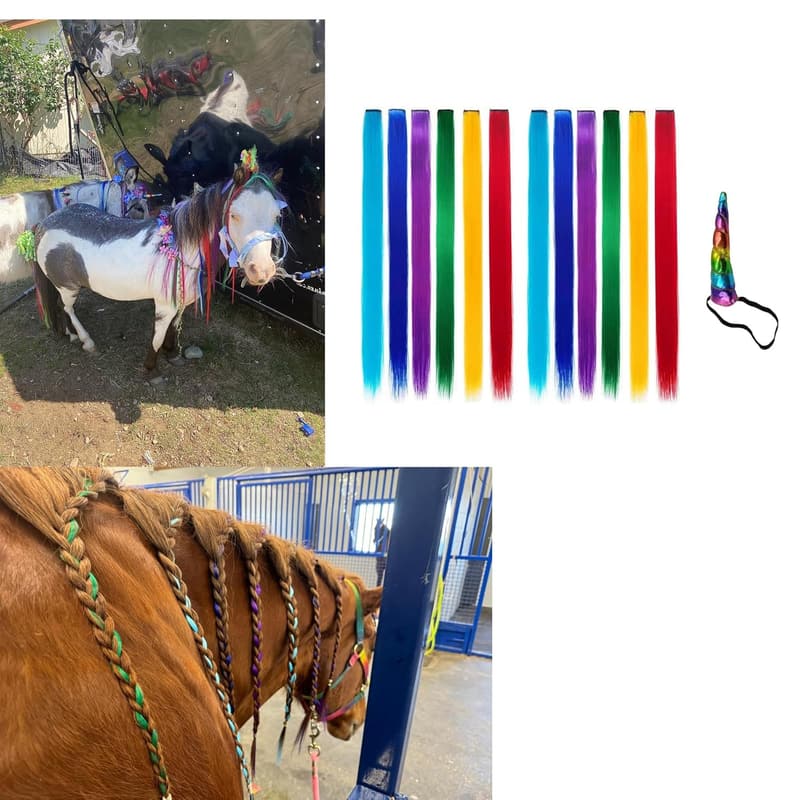 Faux Feather Horse Hair Extensions with Adjustable Straps