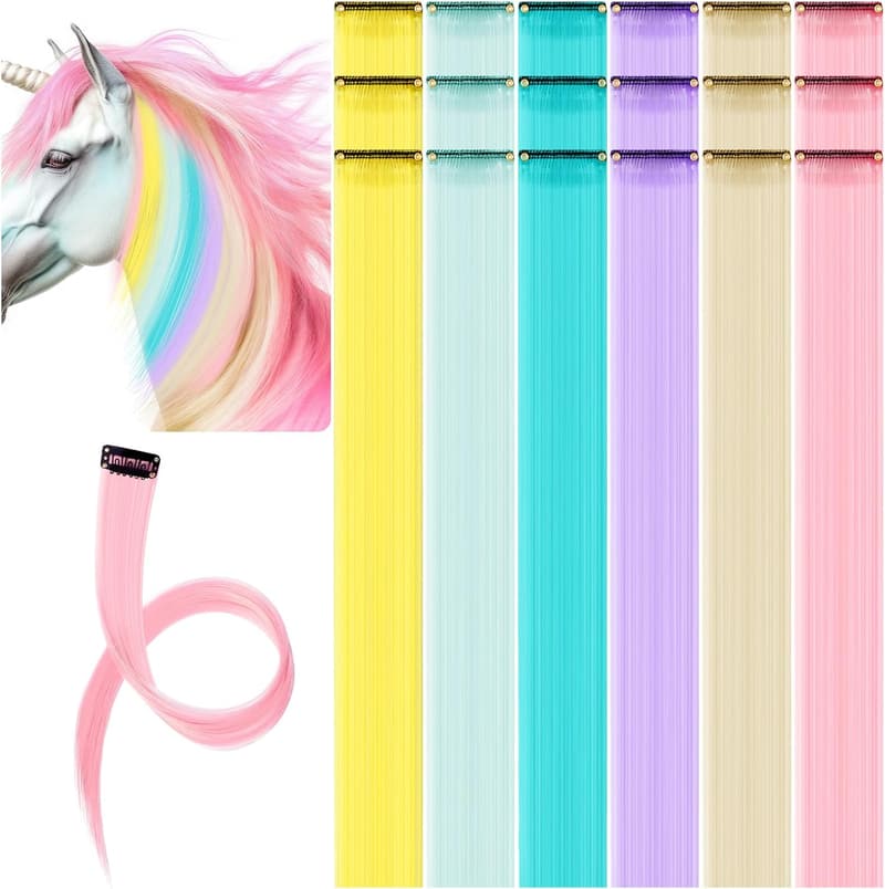 Unicorn Hair Extensions Clips for Horse Mane & Tail - 18 Pcs