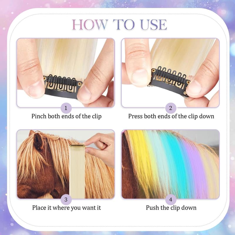 Colorful Horse Bling Hair Extensions Set with Unicorn Headband