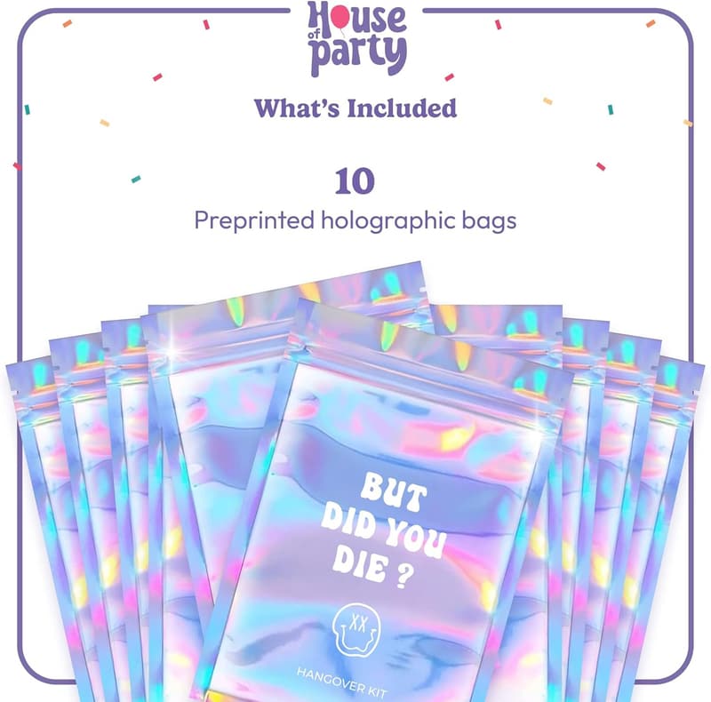 Bachelorette Party Hangover Kit - 10 Holographic Ziplock Bags