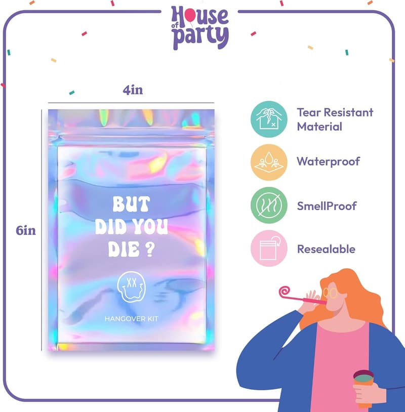 Bachelorette Party Hangover Kit - 10 Holographic Ziplock Bags