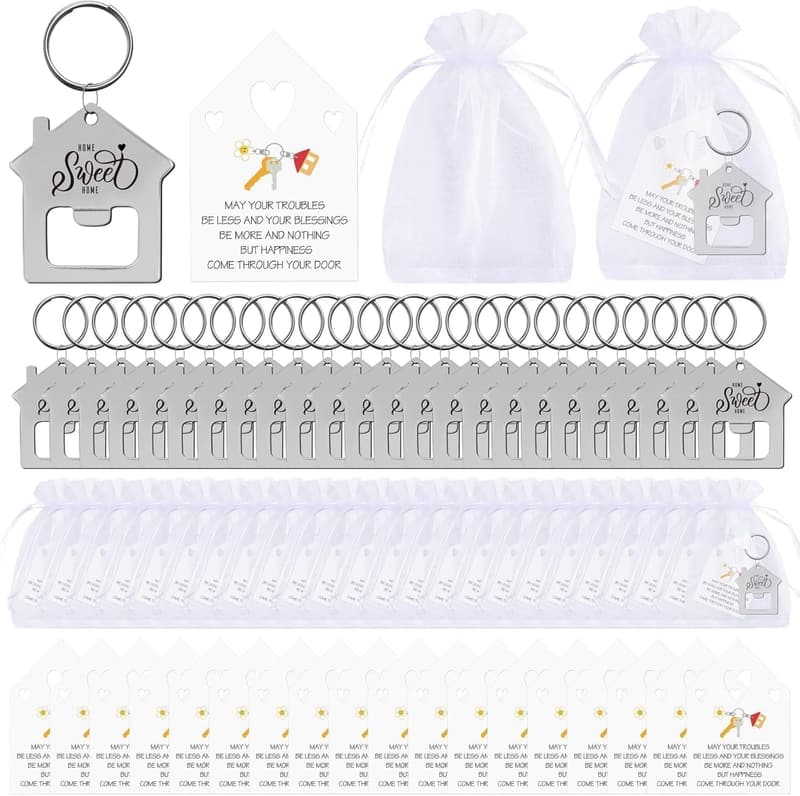 New Home Keychain Beer Bottle Opener Gift with Organza Bag