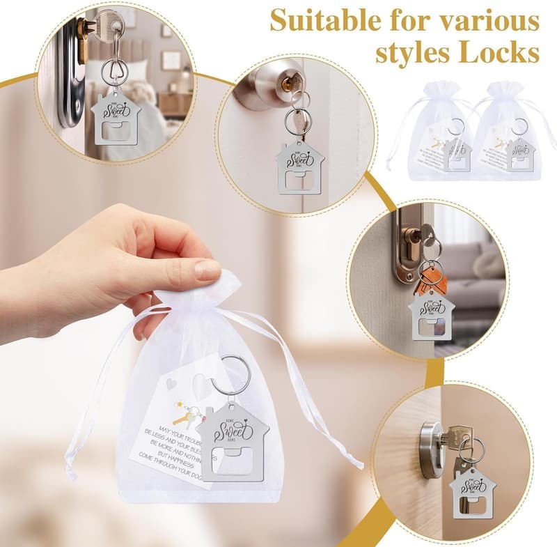 New Home Keychain Beer Bottle Opener Gift with Organza Bag