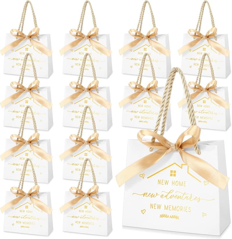 Housewarming Gift Bags - 25 Pcs with Golden Ribbons