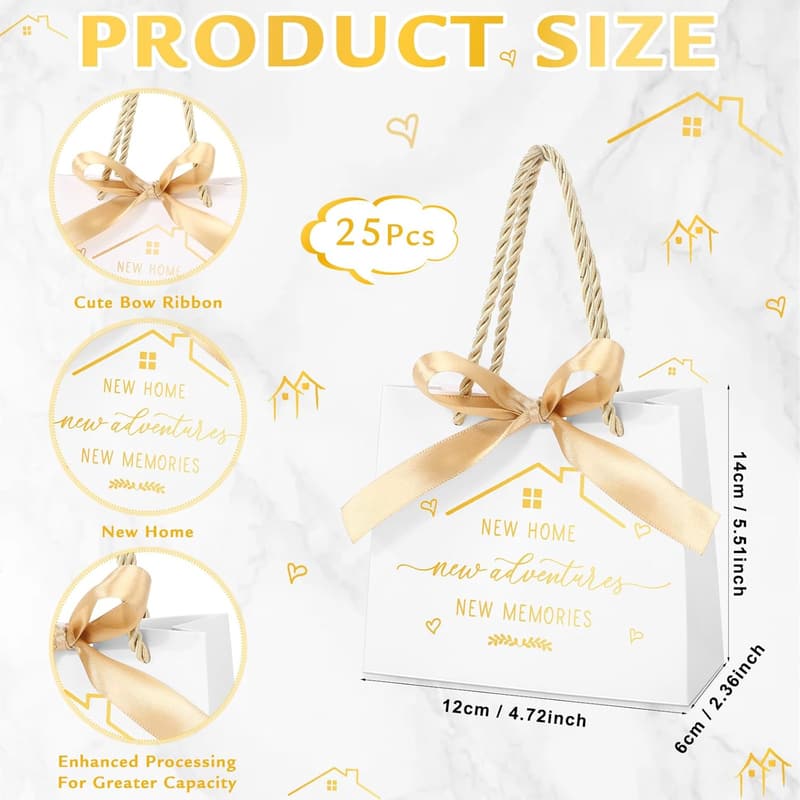 Housewarming Gift Bags - 25 Pcs with Golden Ribbons