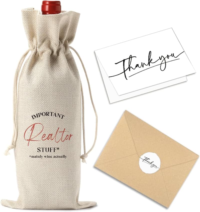 Closing Gift Wine Bag with Thank You Card for New Homeowners
