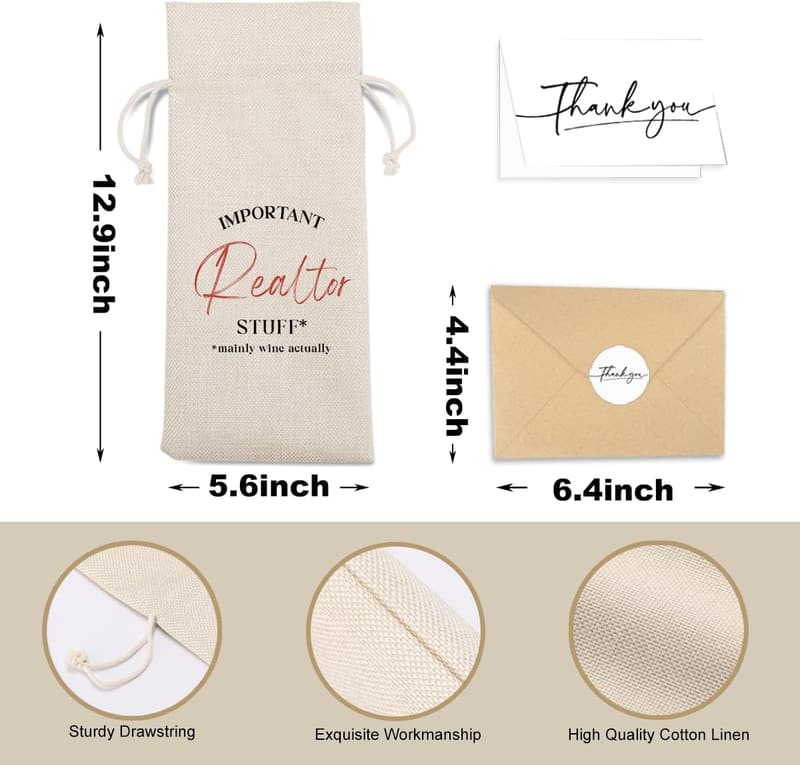 Closing Gift Wine Bag with Thank You Card for New Homeowners